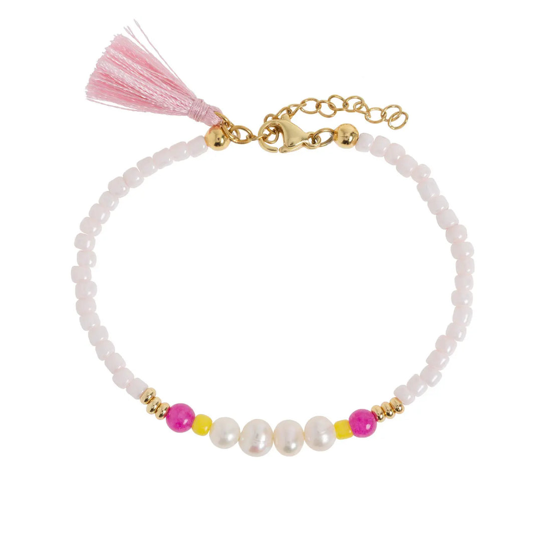 Bluma - Pearl Bead Pink Tassle Bracelet