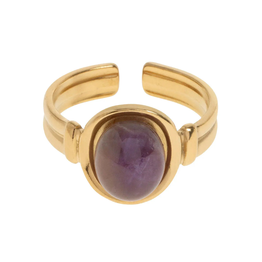 Anouk - Amethyst Statement Adjustable Ring Stainless Steel