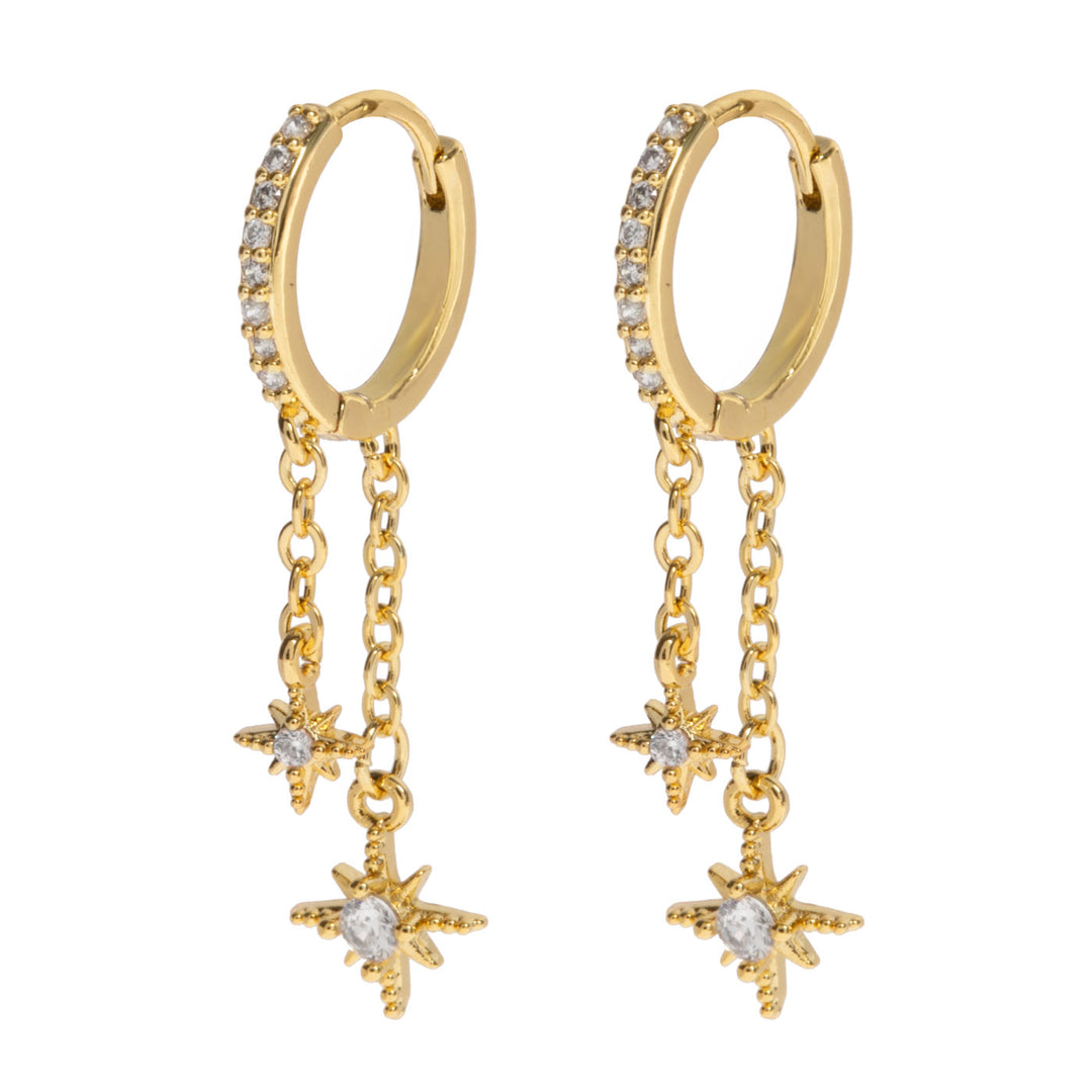 Winny - Crystal Stars on Chain Hoop Earrings