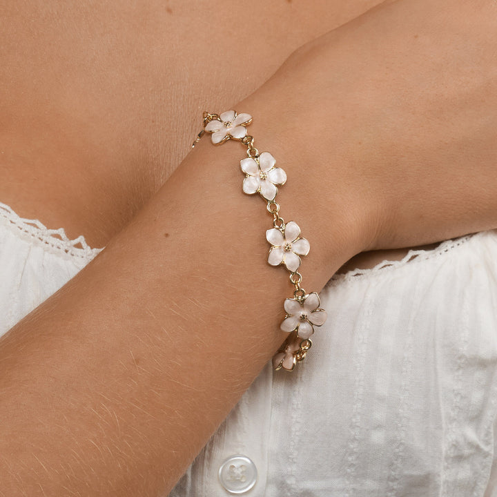 Adeline  - Pink Enamel Flower Chain Bracelet