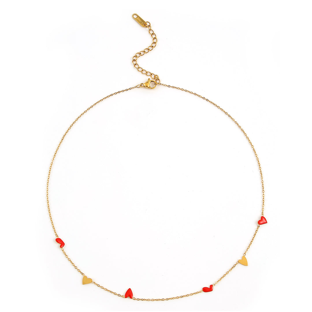  Linnea - Herz-Kette Halskette Rot & Gold aus Edelstahl