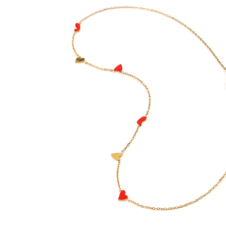  Linnea - Herz-Kette Halskette Rot & Gold aus Edelstahl