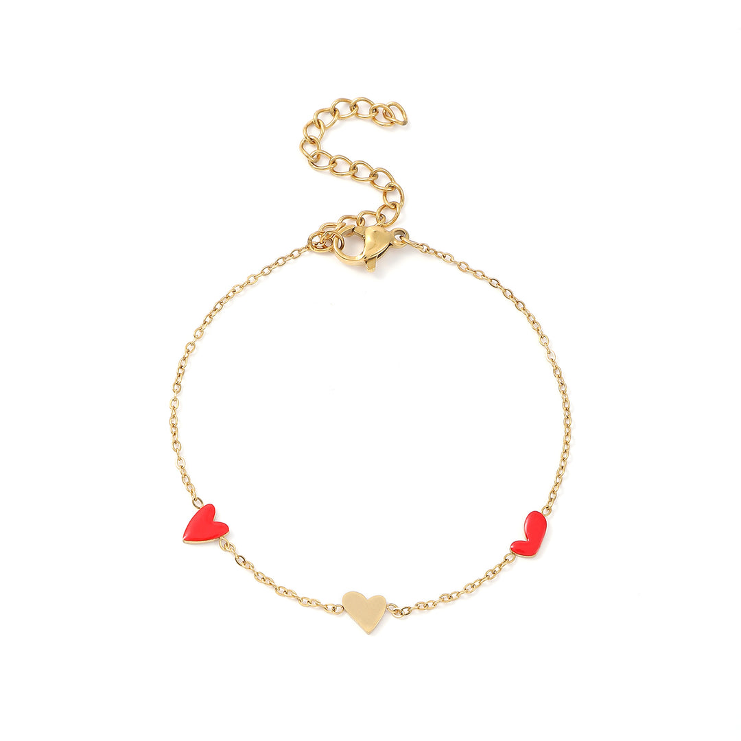  Linnea - Herzkettenarmband Rot & Gold aus Edelstahl