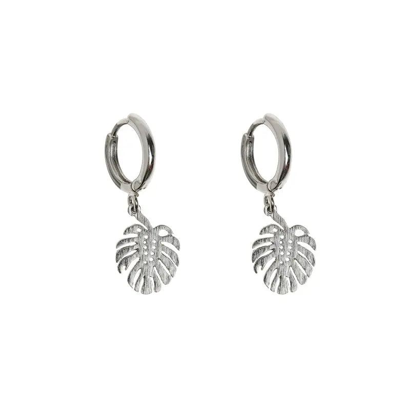 Monstera Small Hoop Earrings Silver